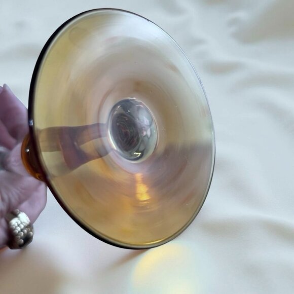 Vintage Tiffin Crystal and Amber Sherry or Small Wine Glasses Uranium Glow - Picture 7 of 13
